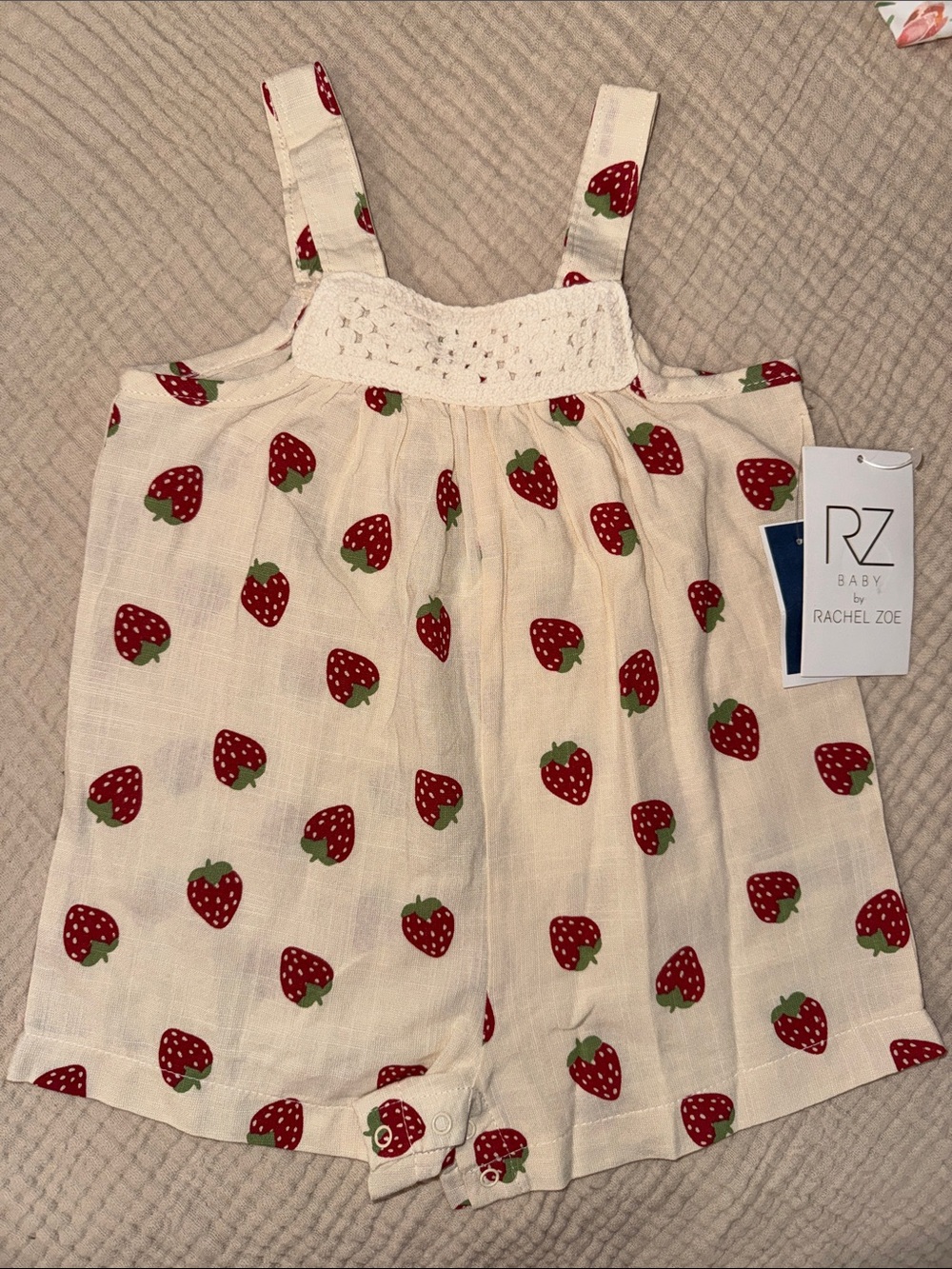 Cream Strawberry Print Girls' Romper